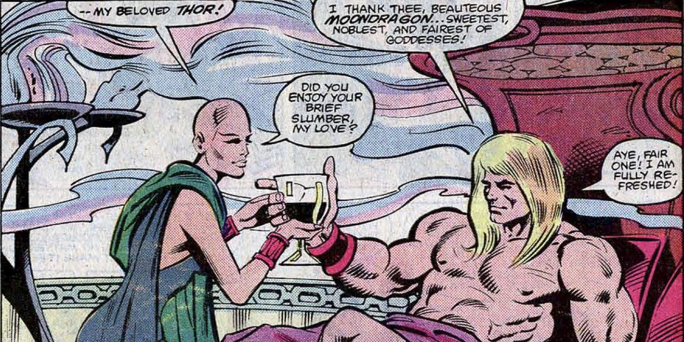 Thor drinking wine with Moondragon