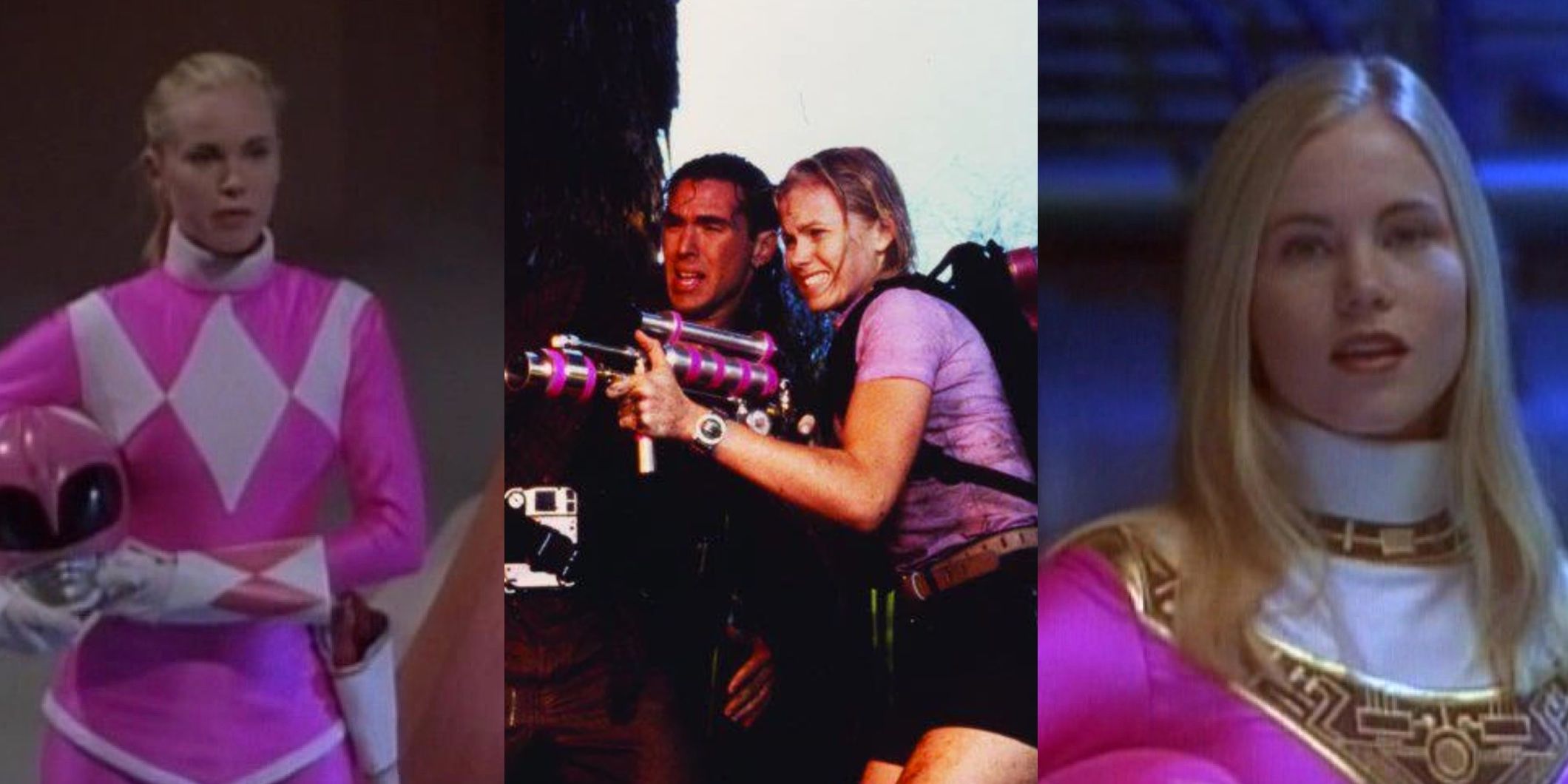 A split image features Kat in Mighty Morphin Power Rangers, Power Rangers Turbo, and in Power Rangers Zeo
