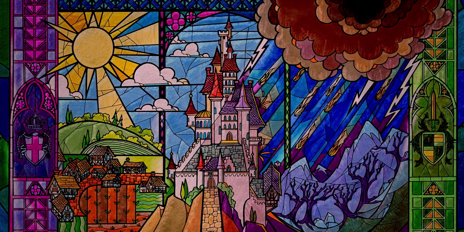 Stained glass windows in Beauty and the Beast