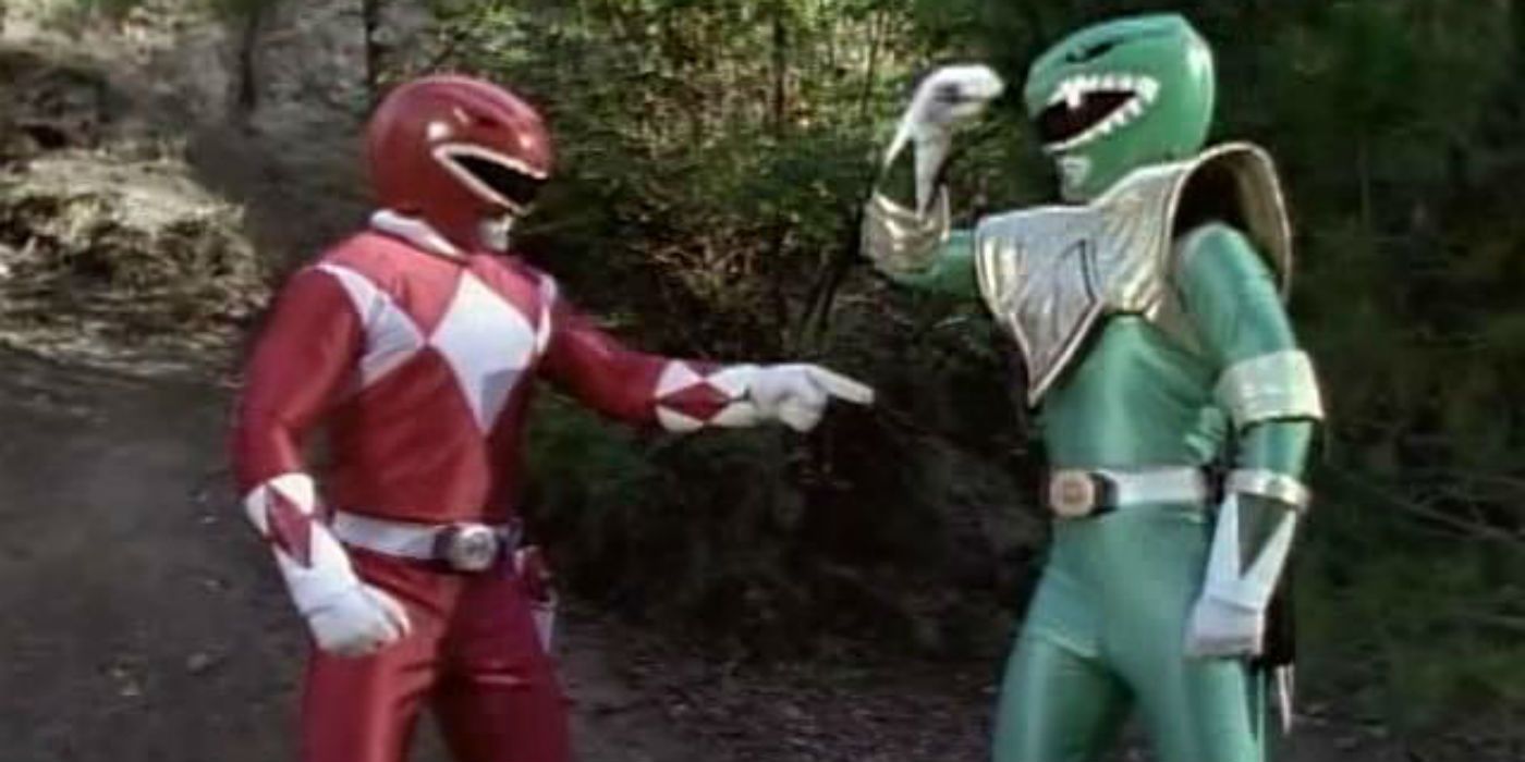 Red Ranger and Green Ranger argue in Mighty Morphin Power Rangers