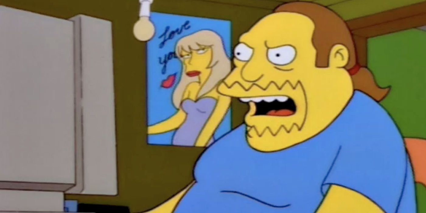 Comic Book Guy stares angrily at his computer.