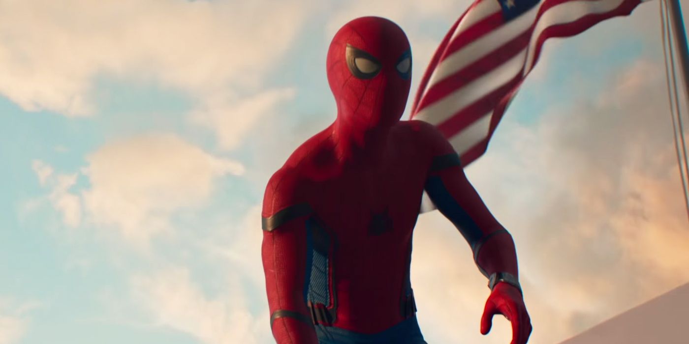 Spider-Man and the US Flag in Homecoming