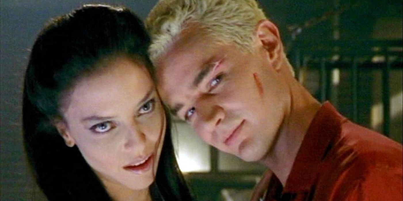 Spike and Drusilla embracing and looking in the same direction in Buffy the Vampire Slayer