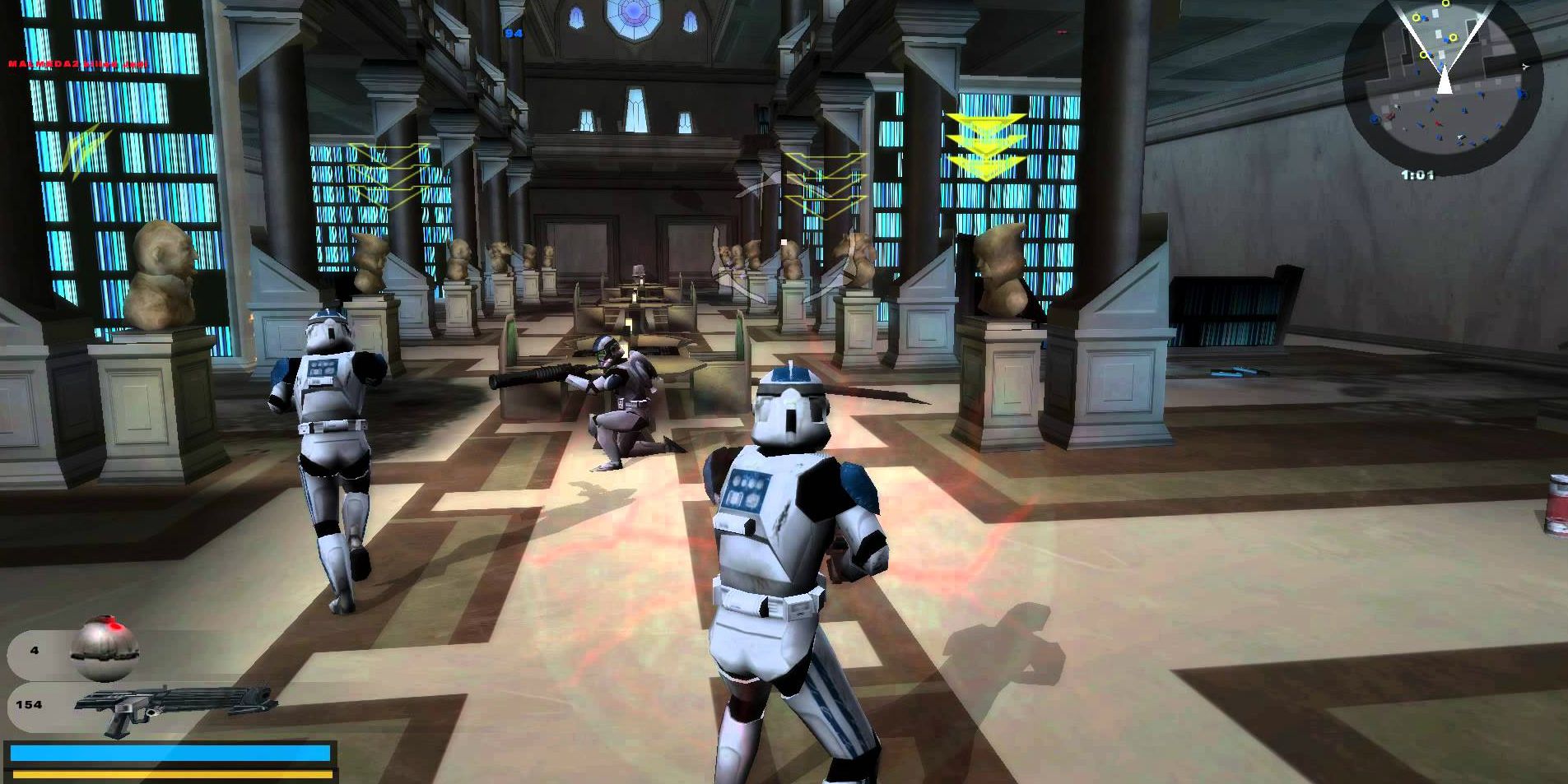 Tangkapan layar pasukan klon di perpustakaan kuil Jedi di Star Wars Battlefront 2