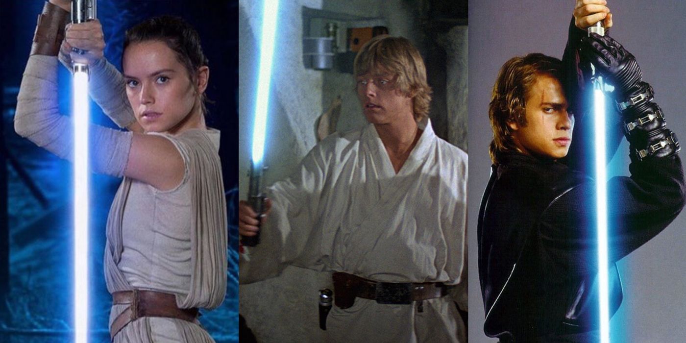 Rey, Luke, and Anakin in Star Wars.