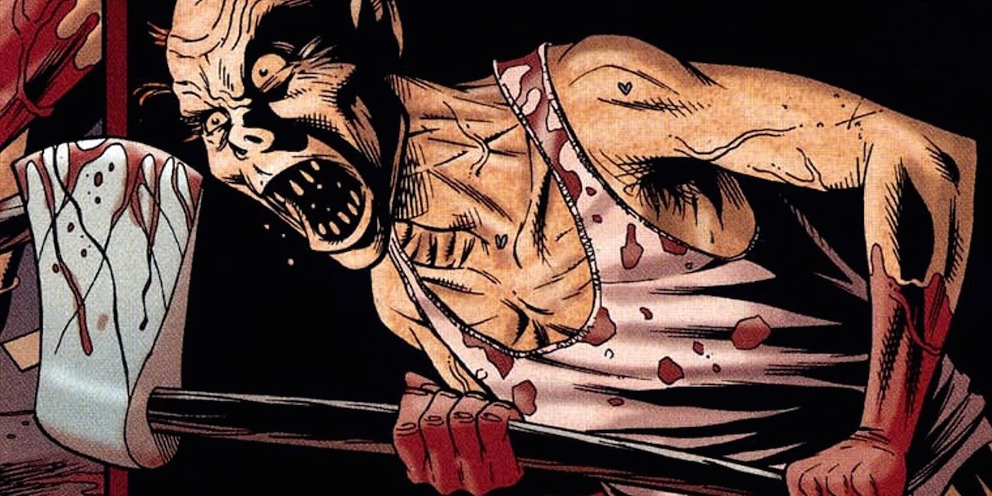Cornelius Stirk rugindo de raiva enquanto segura um machado nos quadrinhos