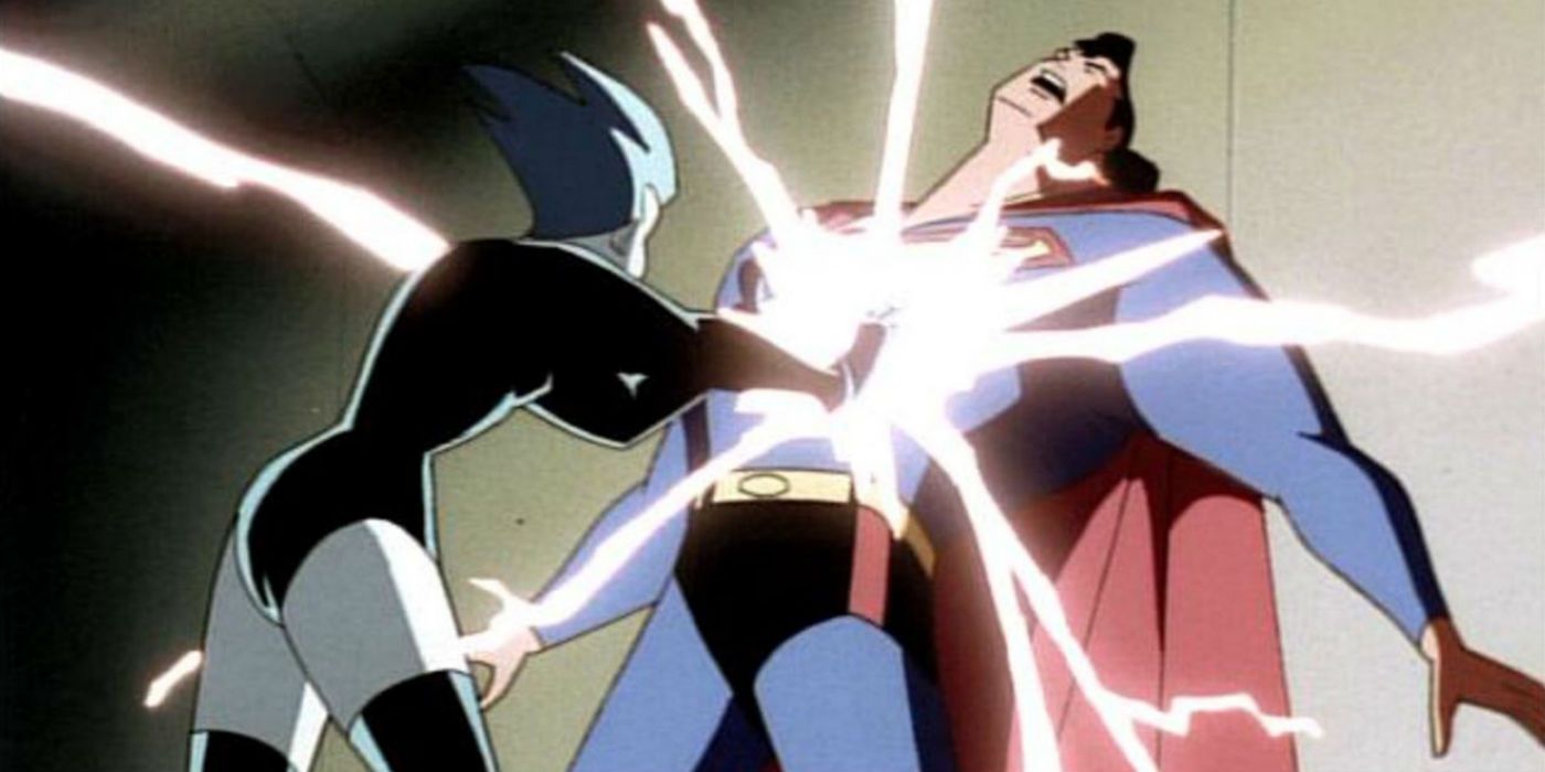 Superman receiving electric shock