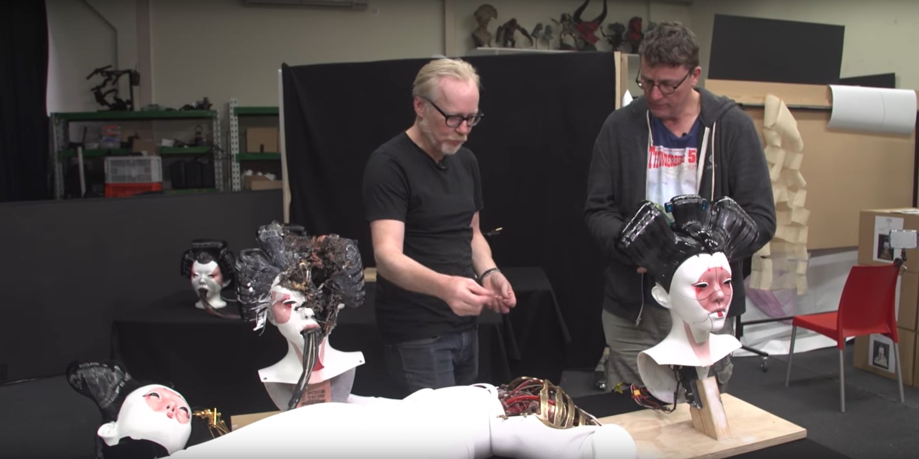 Tested host Adam Savage and Richard Taylor of Weta Workshop behind the scenes Ghost in the Shell