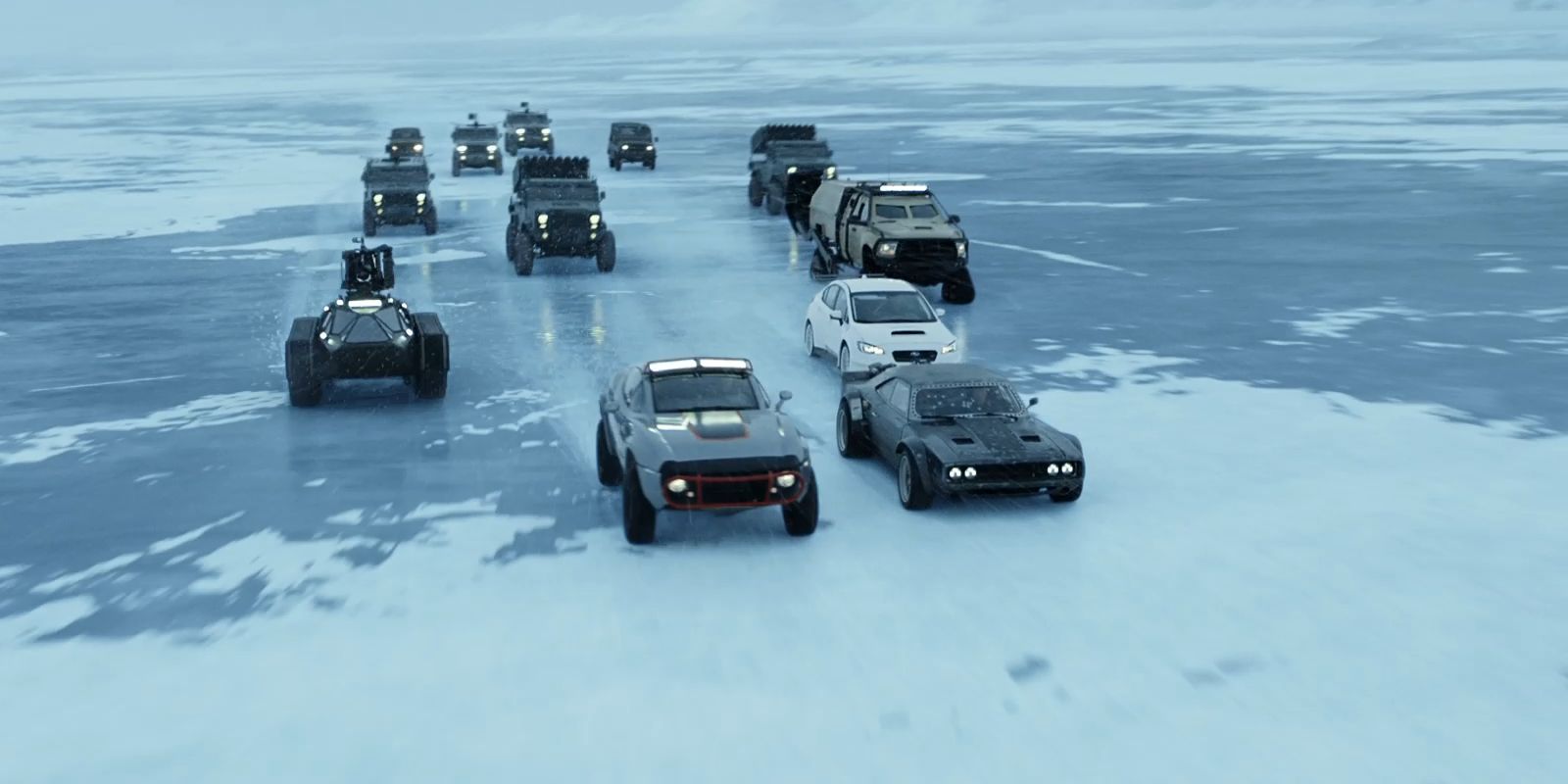 Dom's crew dodges attacks from Cipher's men in Russia in Fate Of The Furious
