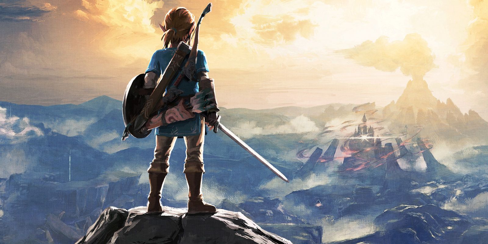 Picture of Link overlooking the open world skyline