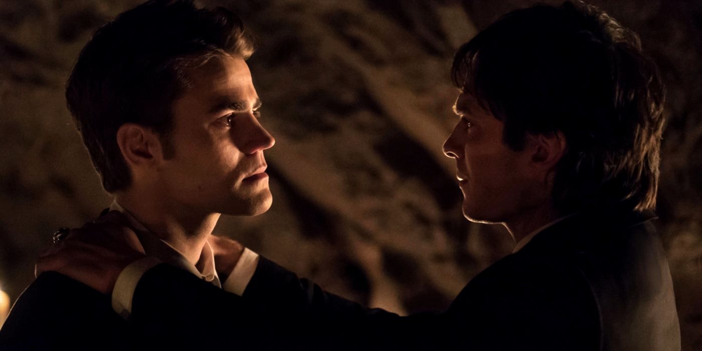 Stefan and Damon Hugging Tear-Eyed in The Vampire Diaries' Series Finale
