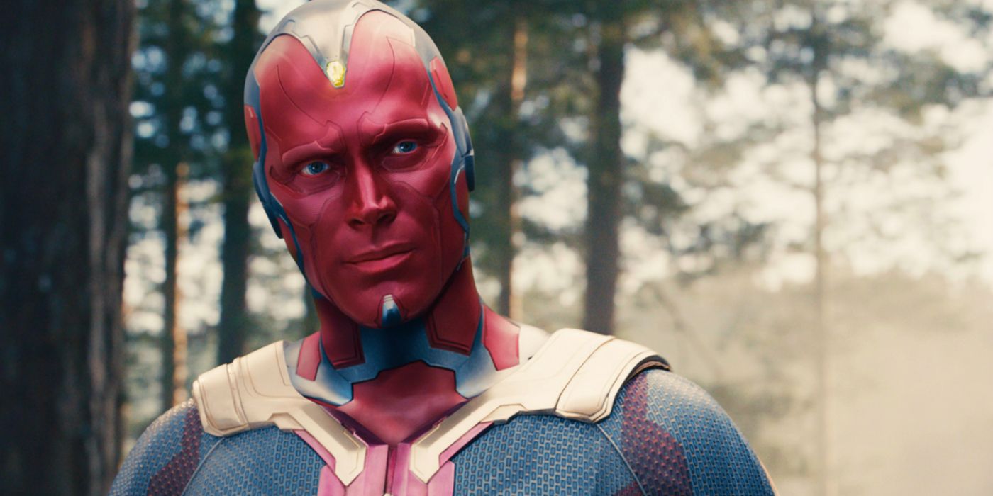 Vision frowning in the woods in Avengers: Age of Ultron