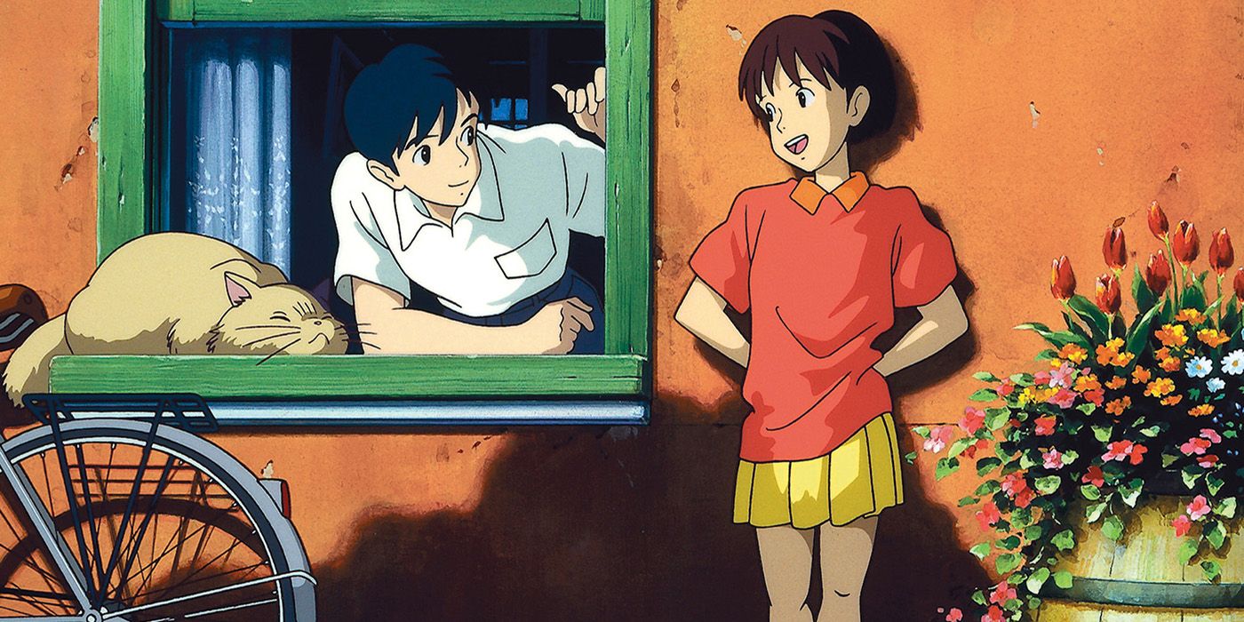 Seiji looks at Shizuku from a window in Whisper of the Heart.