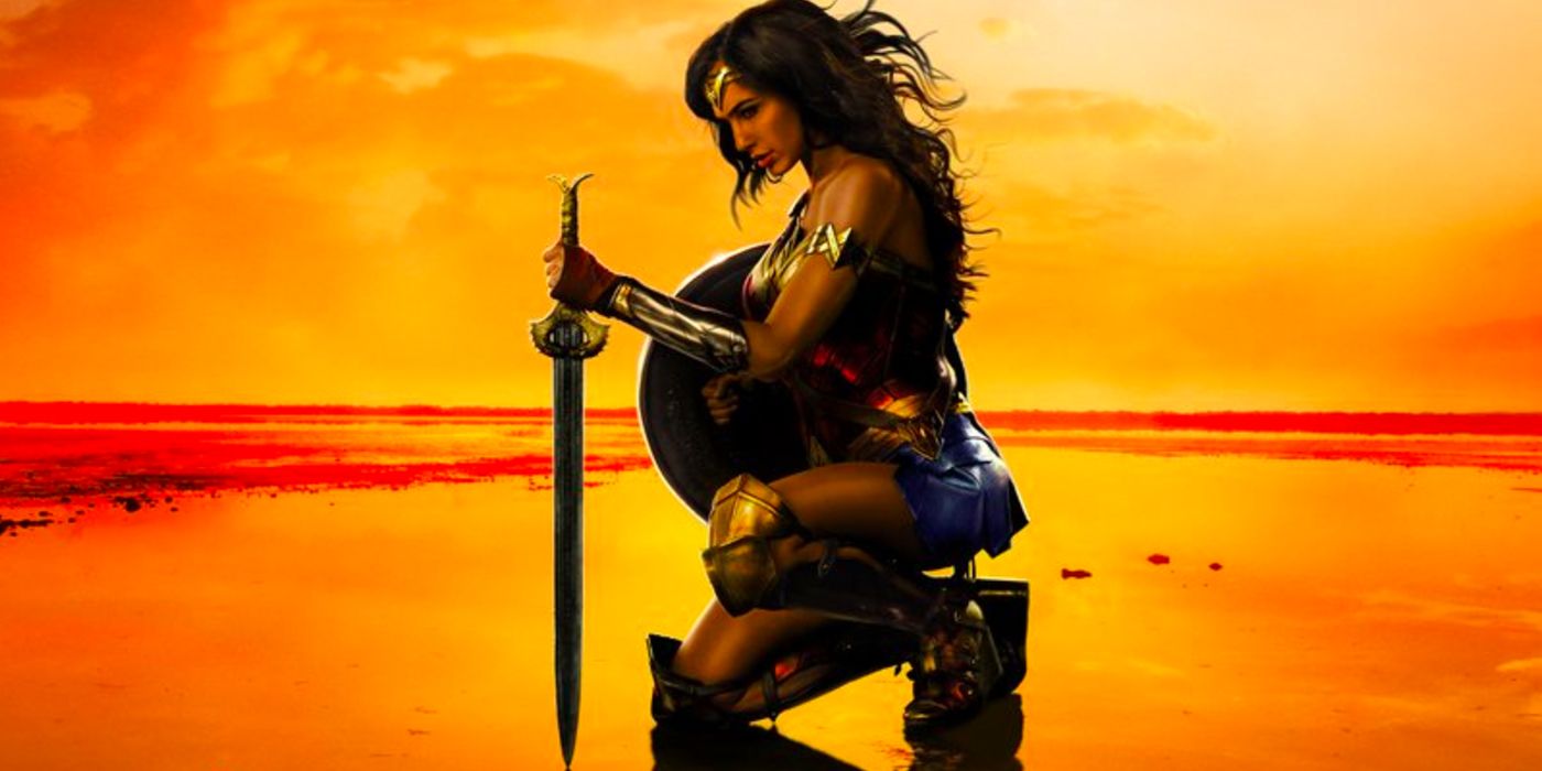 Wonder Woman kneeling sunset poster