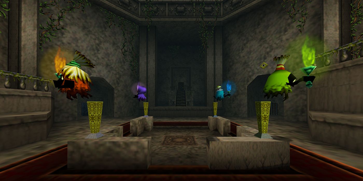 The four Poes separating inside the Forest Temple of The Legend Of Zelda: Ocarina Of Time