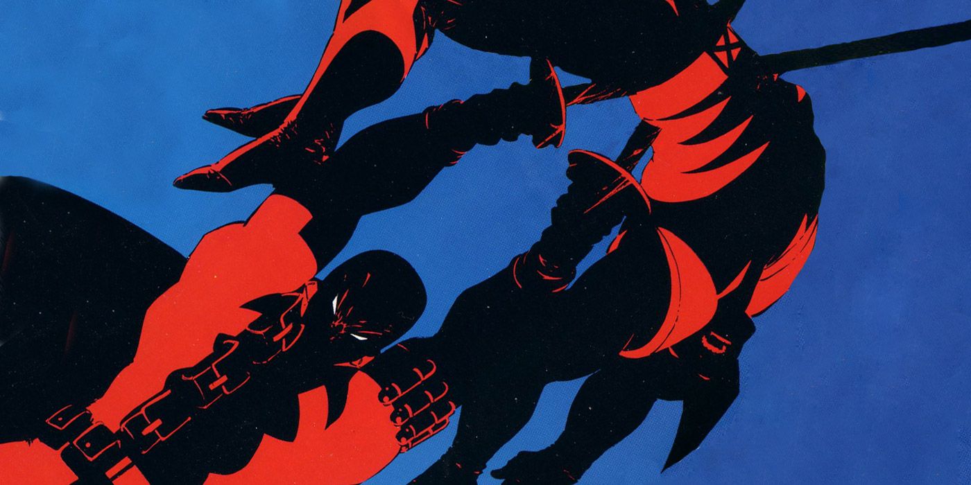 Deadpool stabs Wolverine in Marvel Comics.