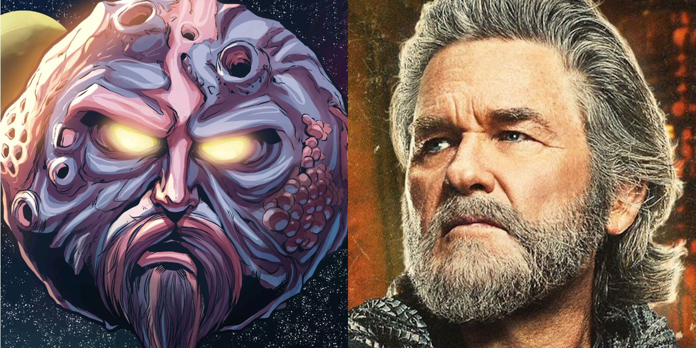 Ego the Living Planet in comic book and movie form, from Guardians of the Galaxy Vol. 2.