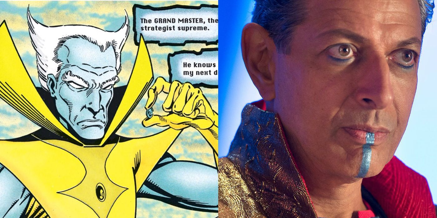The Grandmaster as he appears in the comics and as he appears in Thor Raganarok