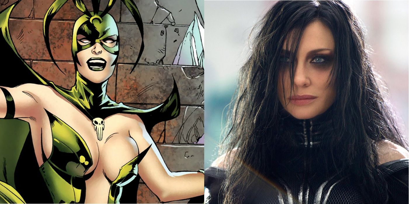 Hela as she appears in the comics and Thor: Ragnarok, played by Cate Blanchett