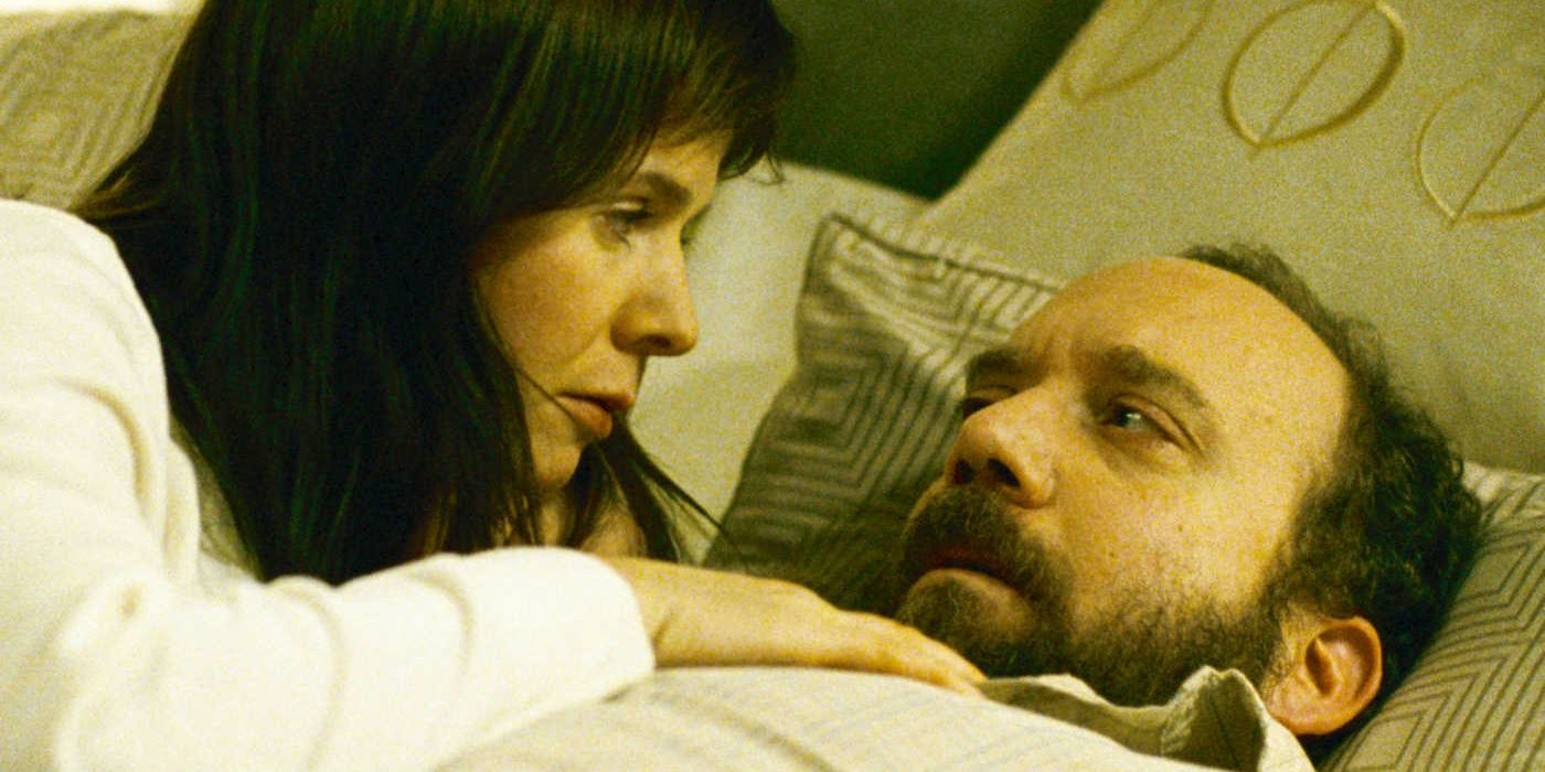 Paul Giamatti speaks with Nina in bed in Cold Souls