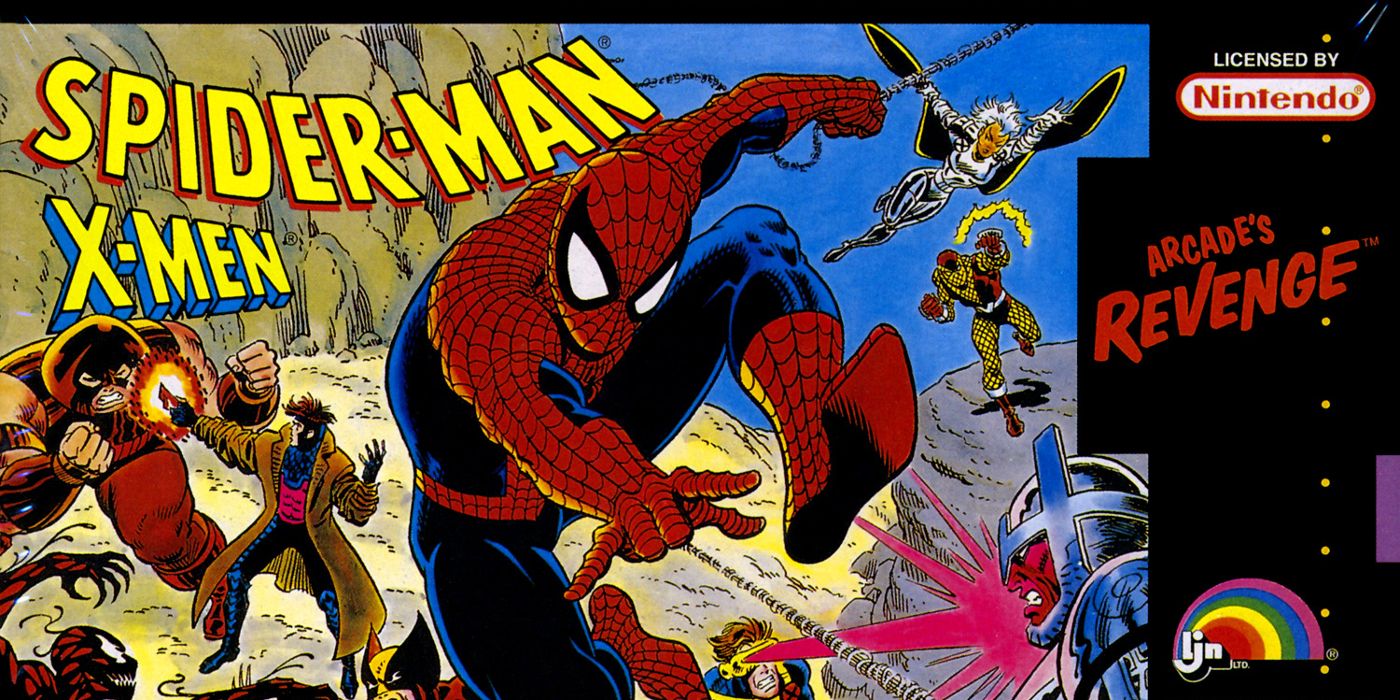 The box art for Spider-Man/X-Men: Arcade's Revenge for NES