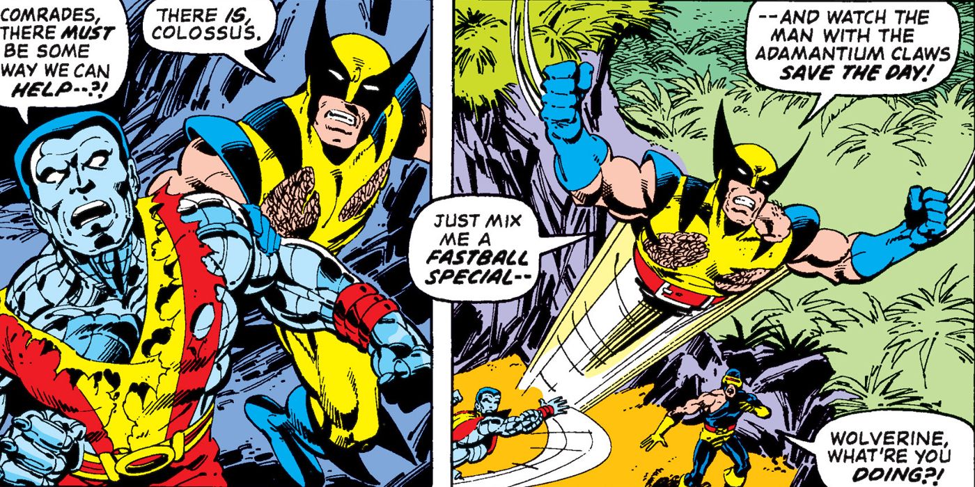 Colossus throws Wolverine to save Banshee from a Pterasaur in X-Men #114