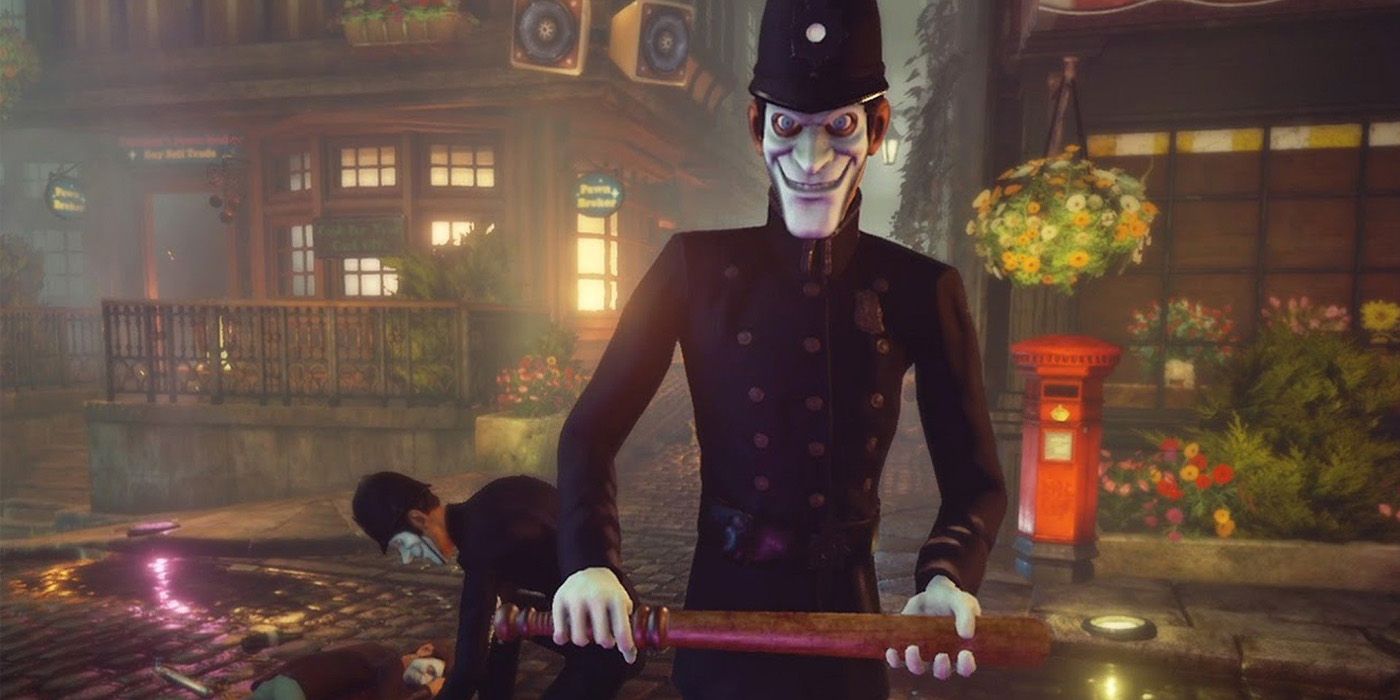 We Happy Few smiling bobby cop looking absolutely creepy at the viewer