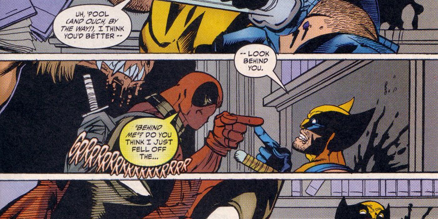 Logan and Deadpool fight a Werewolf in Wolverine Annual 99