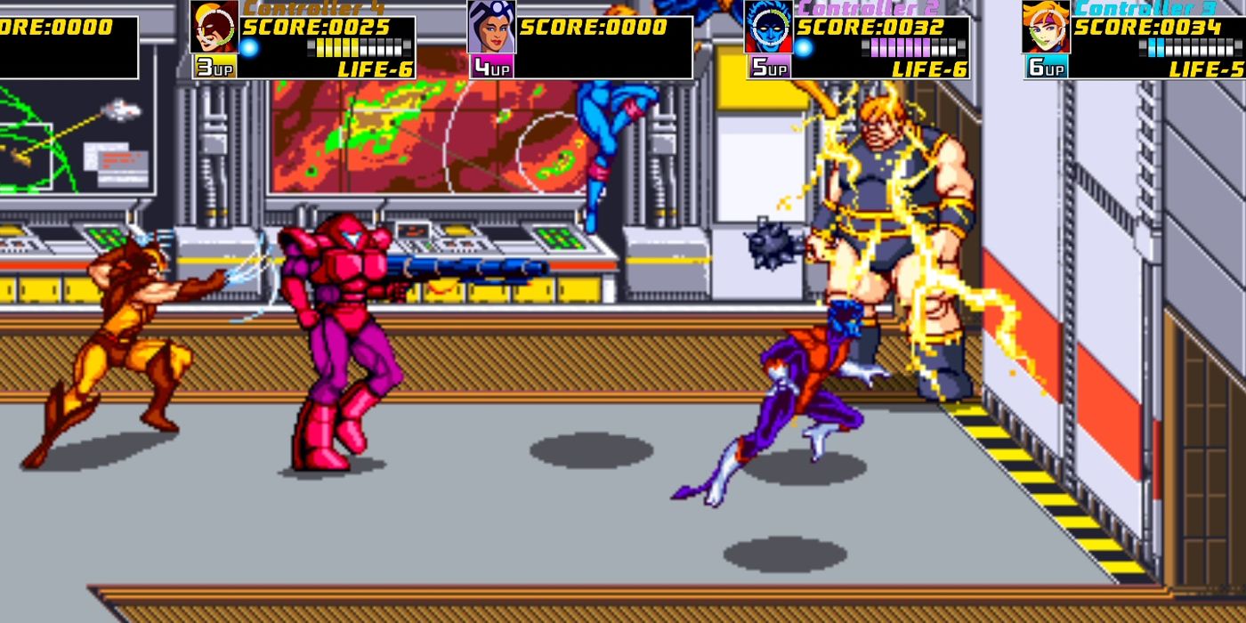 A boss fight from the remastered X-Men arcade game.