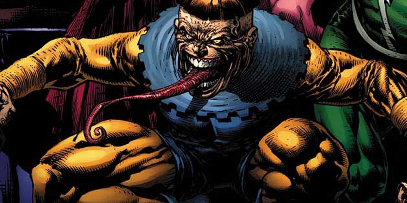 A close-up of Toad with his tongue out in a Marvel comic