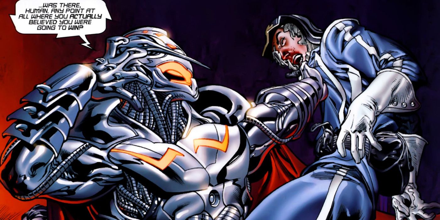 Ultron attacks Star-Lord in Marvel Comics.