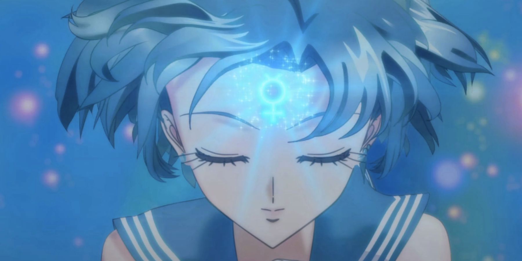 Ami has the Mercury symbol on her forehead when she transforms in Sailor Moon