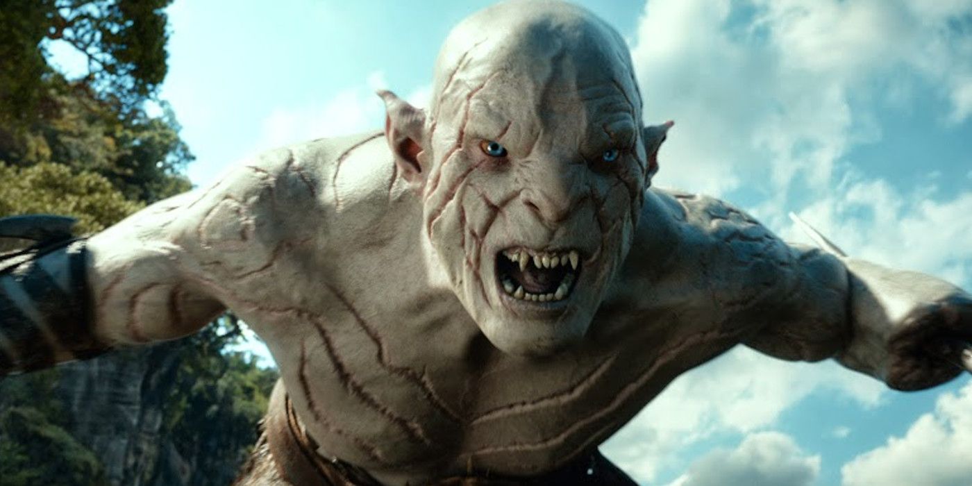 Azog leaning over and screaming in The Hobbit