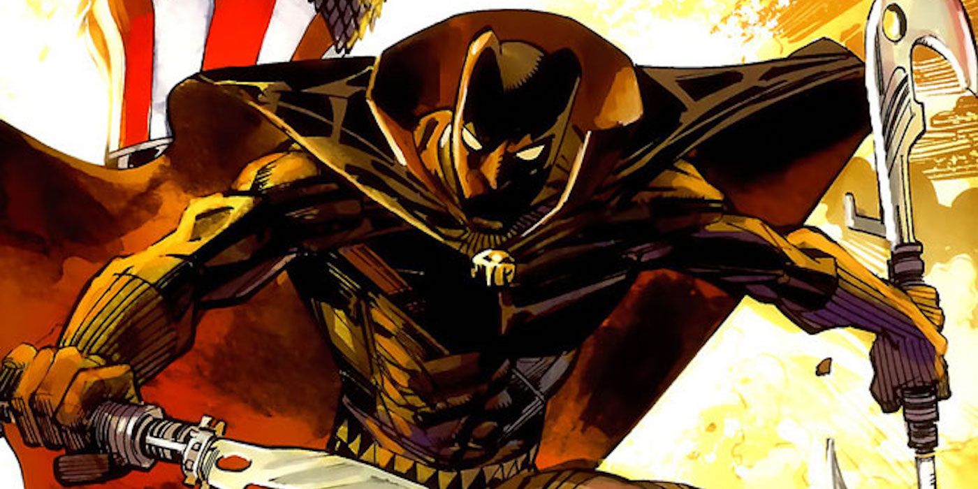 Azzuri Black Panther wields swords in Marvel Comics. 