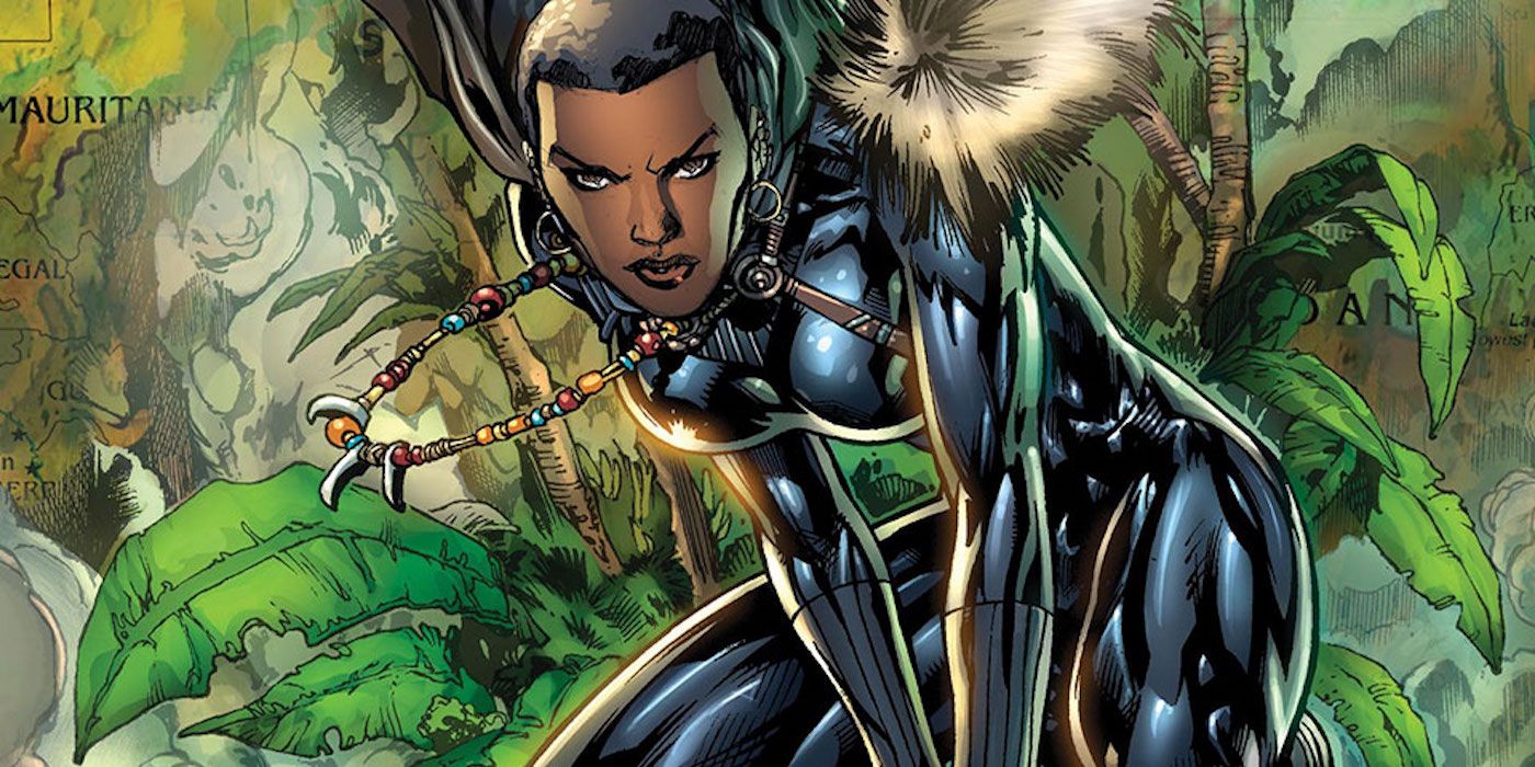 Shuri crouches in her Black Panther costume in Marvel Comics.