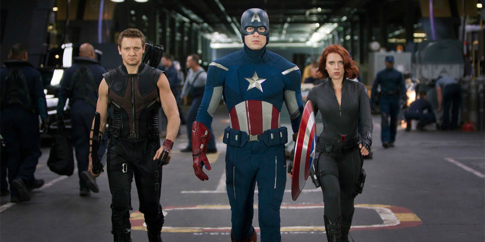 Captain America Hawkeye Black Widow in The Avengers