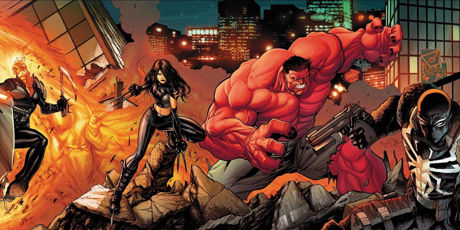 Circle of Four Marvel Comics featuring Venom Red Hulk X-23 and Ghost Rider