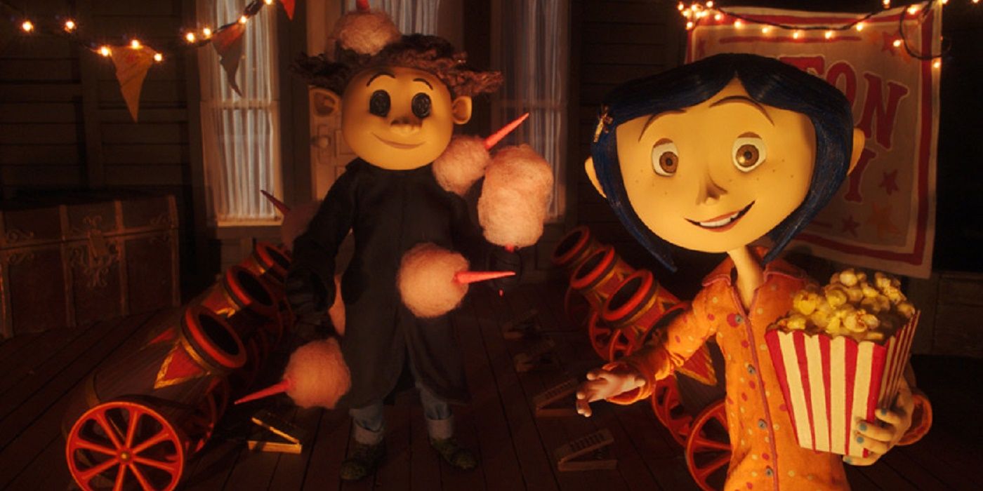 Coraline and other Wbvie hang out with popcorn and cotton candy in Coraline.