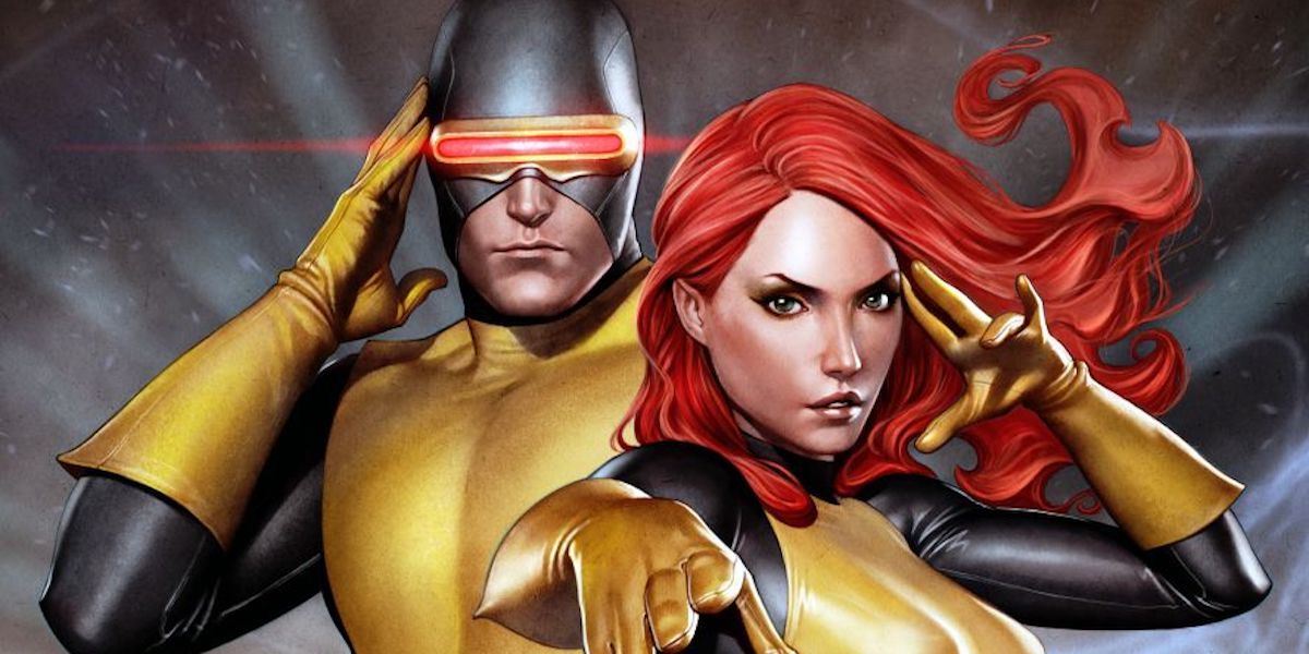 Cyclops and Jean Grey touch their hands to their heads in X-Men comics.