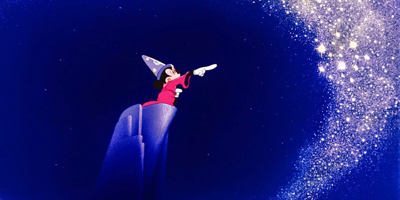 Mickey Mouse guiding stars in Fantasia