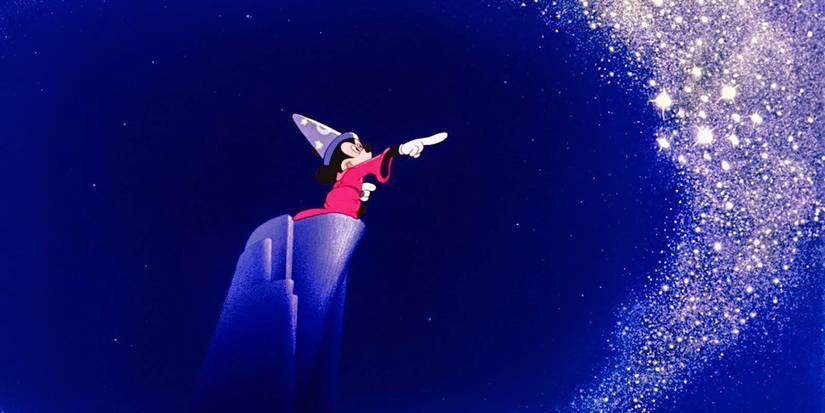 Mickey Mouse guiding stars in Fantasia