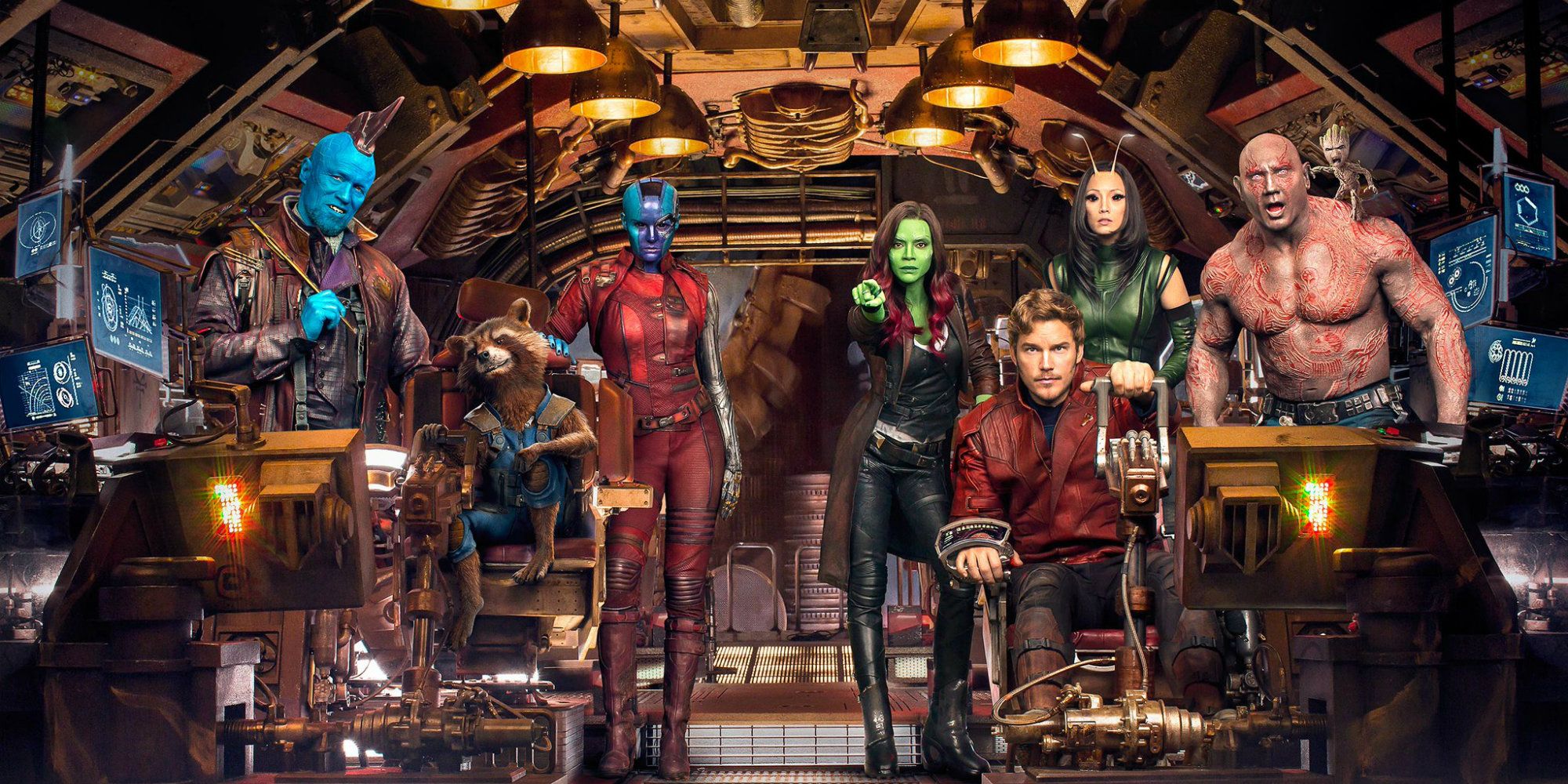 The Guardians of the Galaxy on the bridge of their ship in the MCU
