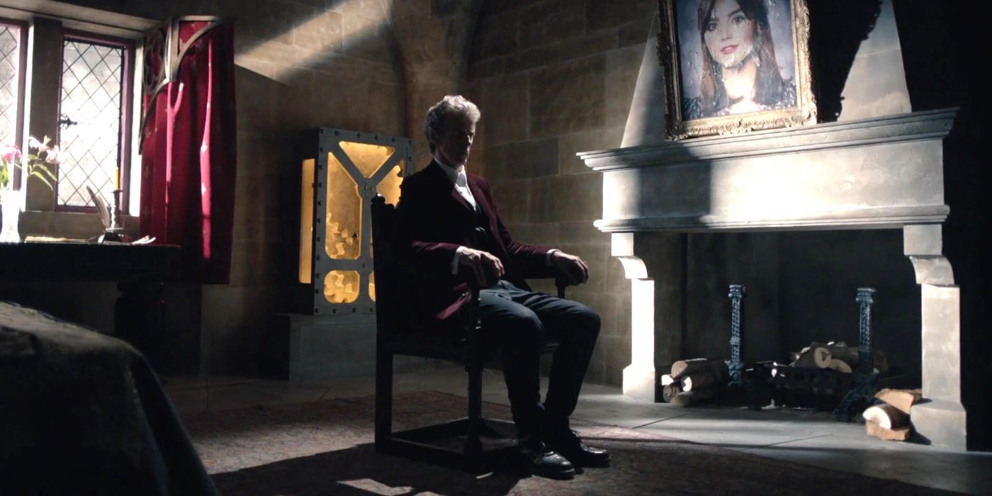 The Twelfth Doctor sitting in an empty room in the Doctor Who episode Heaven Sent