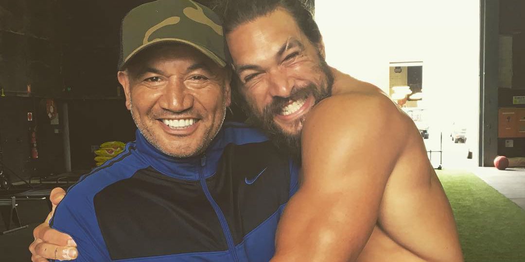 Jason Momoa and Temuera Morrison on the set of Aquaman