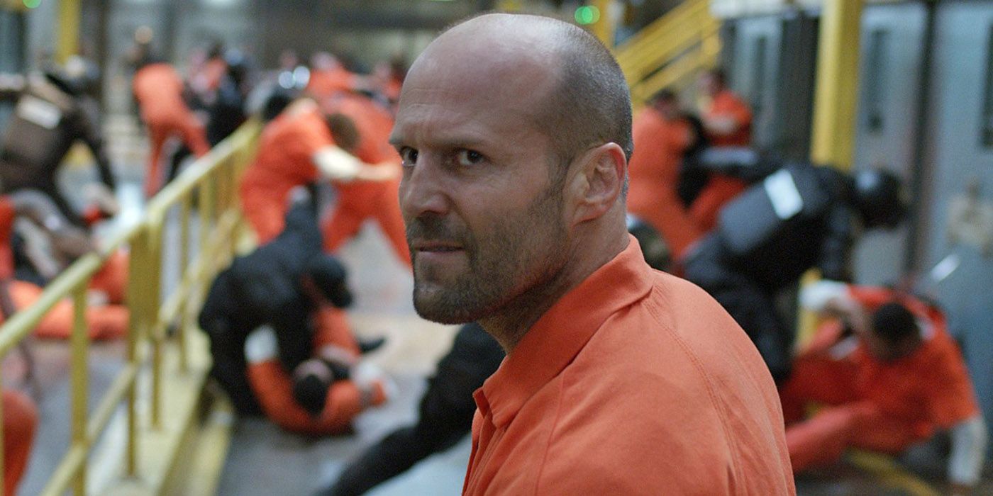 Jason Statham in The Fate of the Furious looking angry in the prion riot scene