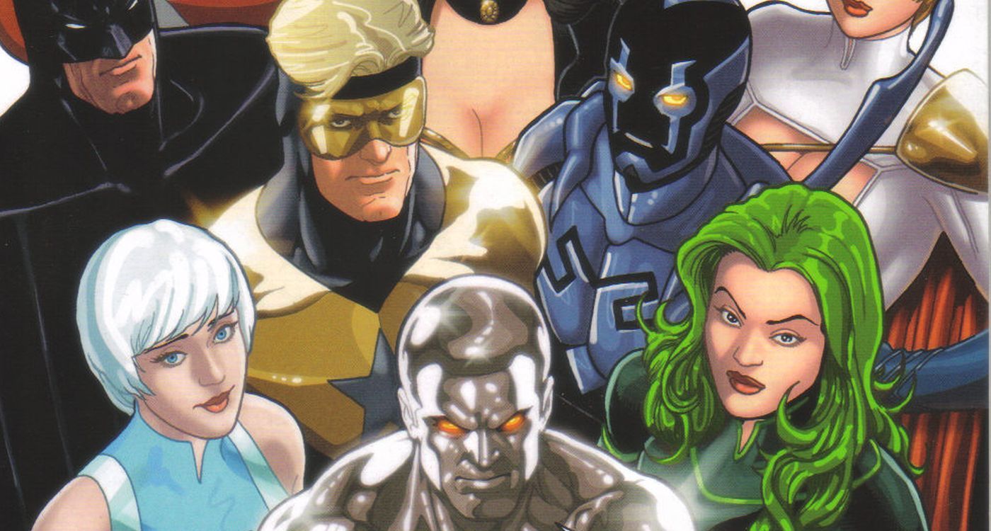A comic cover for Generation Lost featuring team members of Justice League International standing next to each other