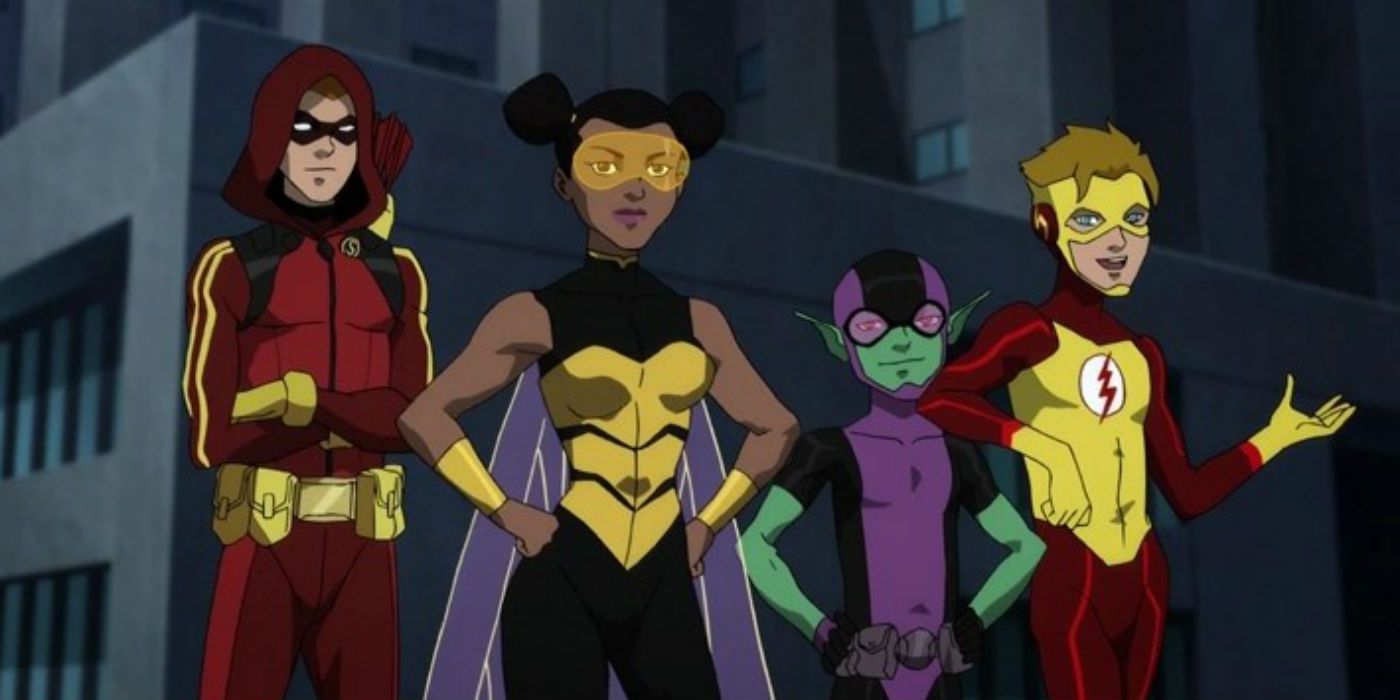 Kid Flash, Red Arrow, Bumblebee and Beast Boy in Teen Titans The Judas Contract