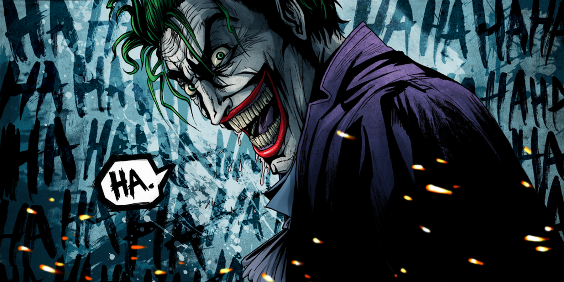 Joker laughing maniacally in DC Comics.