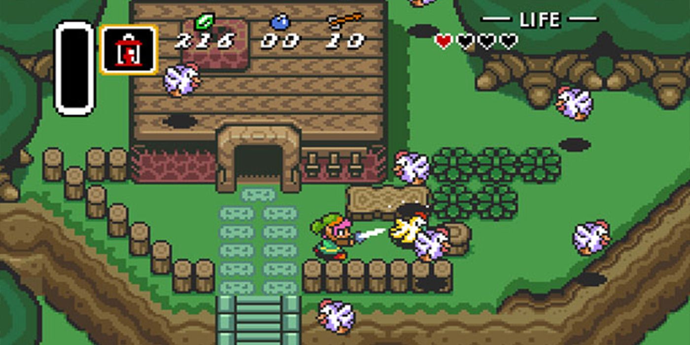 Link fighting Cuccos in The Legend Of Zelda: A Link To The Past