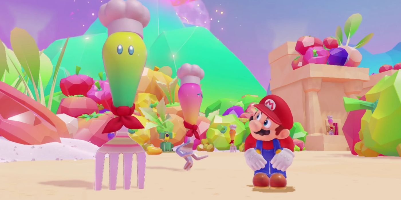 Mario and a Fork in Super Mario Odyssey